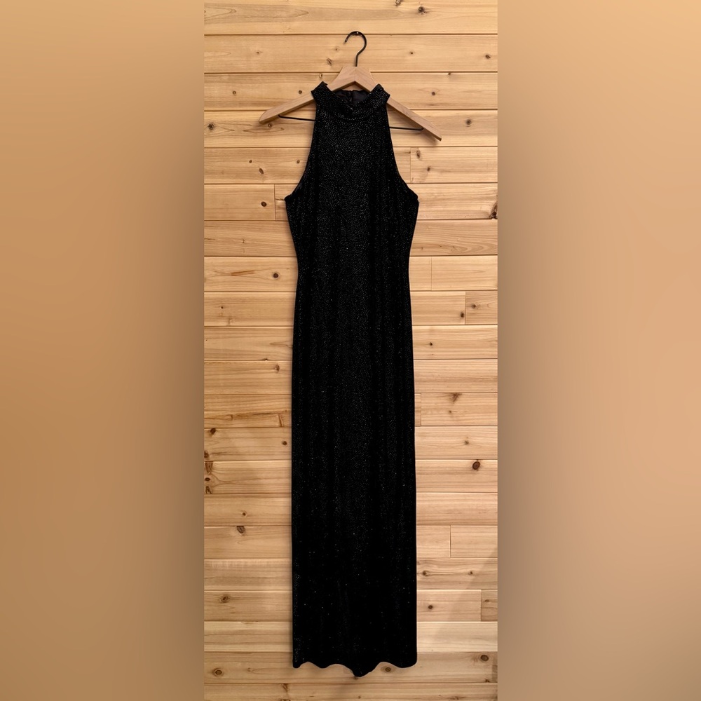 VNTG Roberta Small Hi Neck Crushed Velvet Sparkly Gown Slit Whimsigoth Romantic
